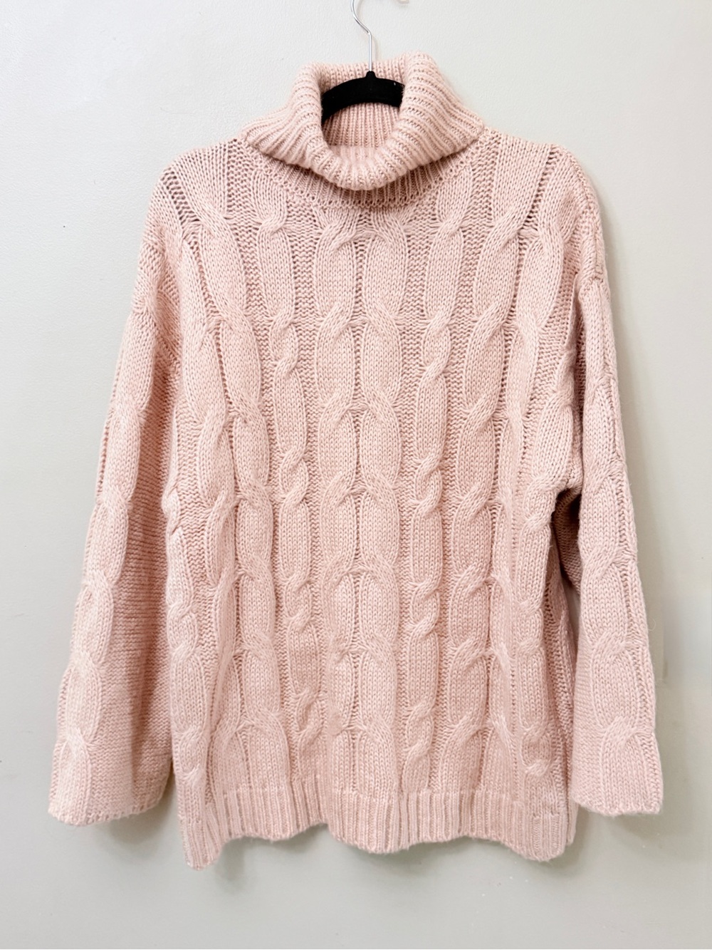NATIVE YOUTH Cable Knit Oversized Turtleneck Sweater Blush Pink